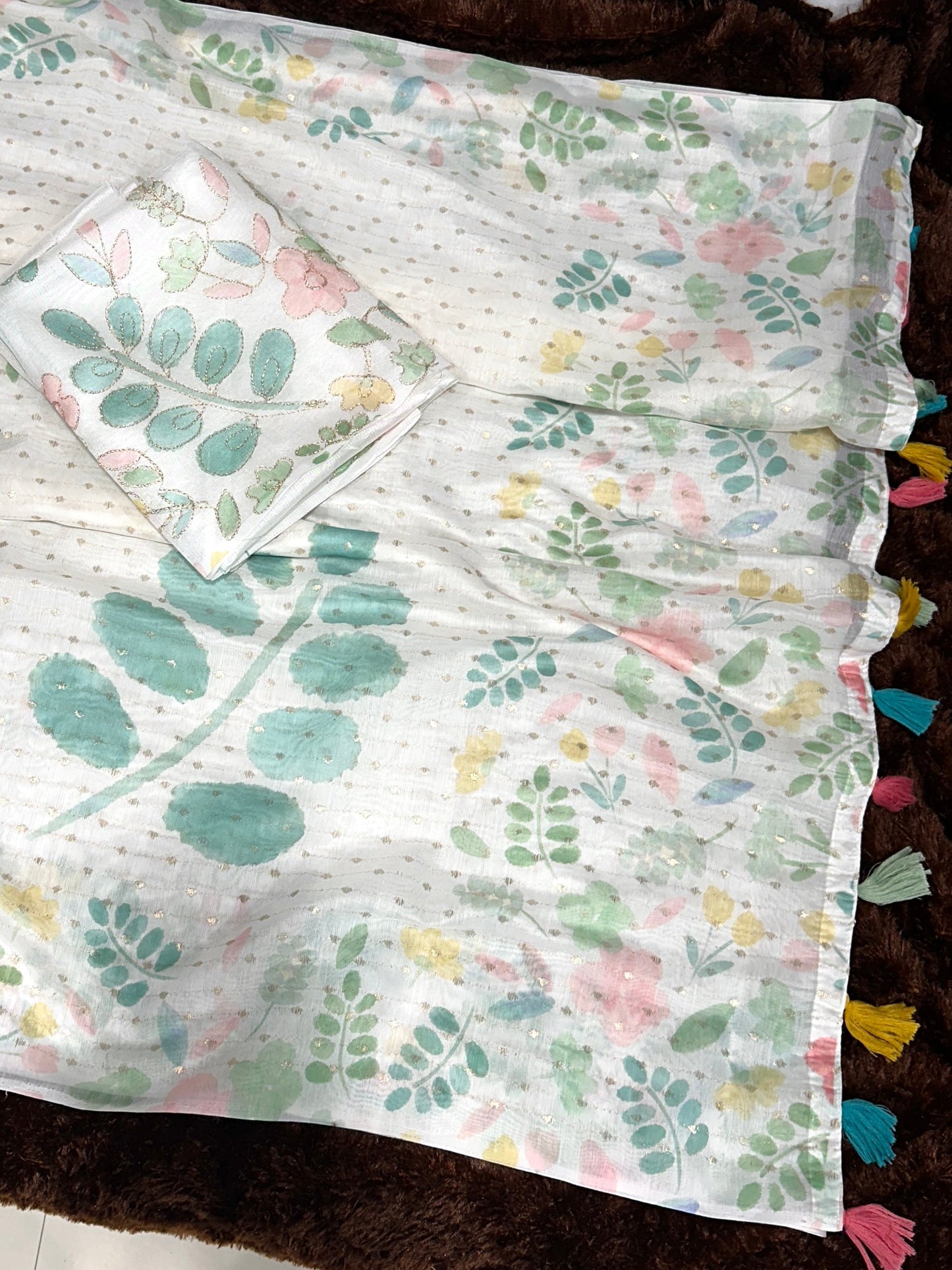 AnusCouture Sulochna - Armani Cotton Saree with Painting Print and All-Over Zari Work Anuscouture