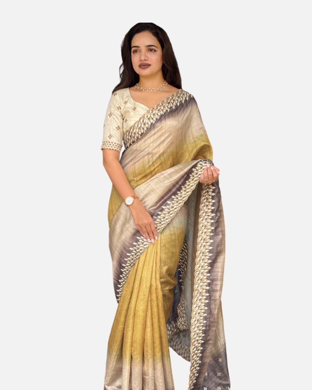 Anuscouture Flamingo - Digital Print Silk Saree with Kashmiri Embroidery Anuscouture