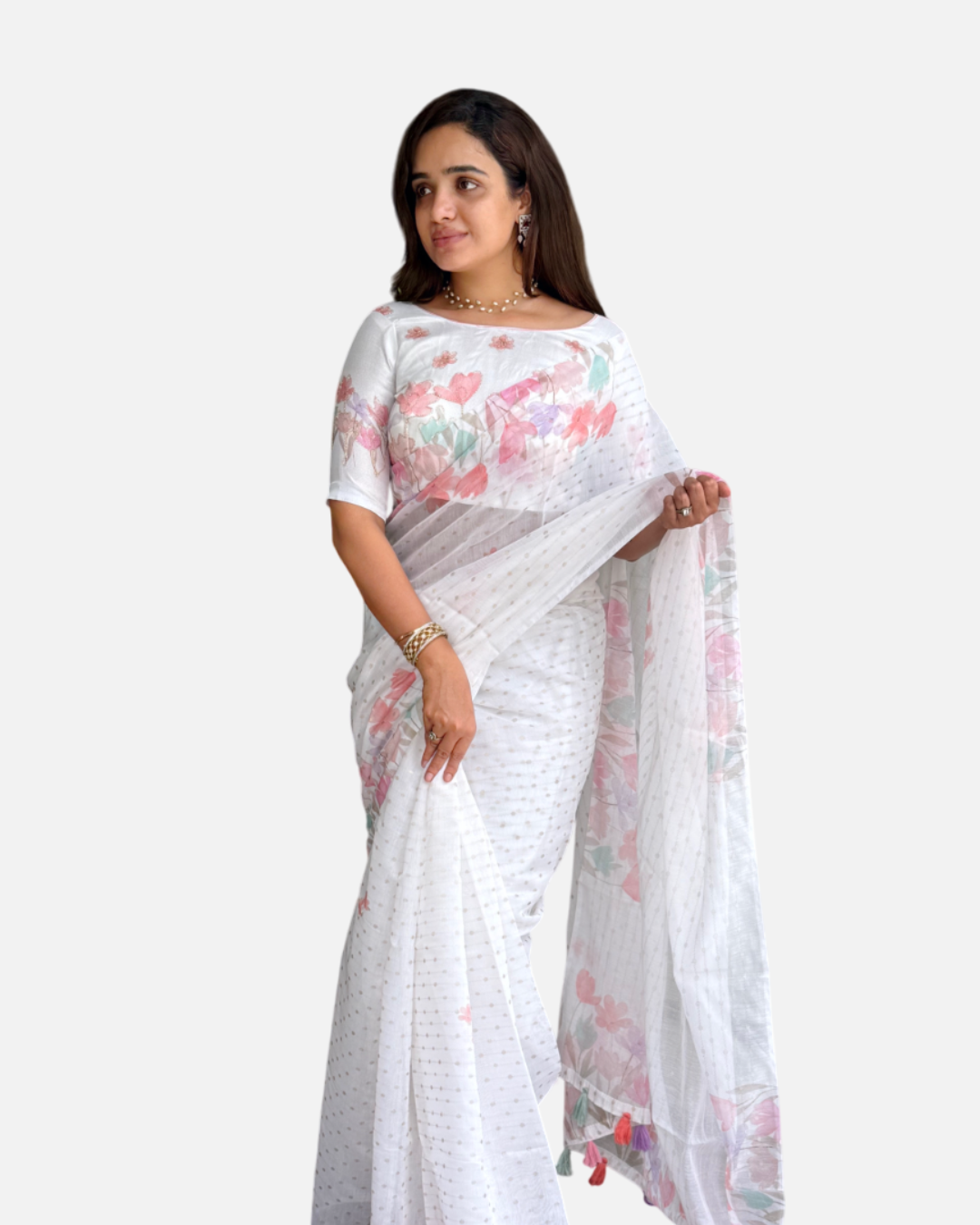 AnusCouture Sulochna - Armani Cotton Saree with Painting Print and All-Over Zari Work Anuscouture