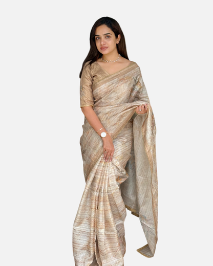 AnusCouture Divya - Pure Linen Saree with Digital Print & Sequin Detailing Anuscouture