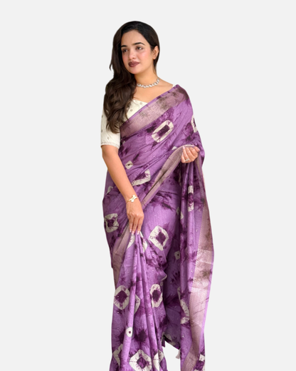 Anuscouture Srivalli - Elegant Shibori Saree with Zari Border Detailing Anuscouture