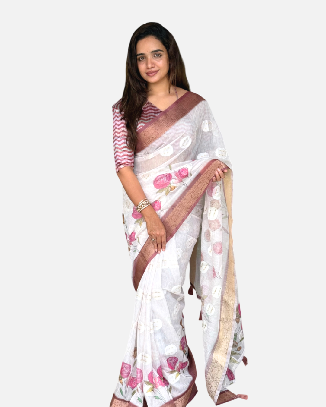 AnusCouture Rosa - Pure Cotton Jacquard Saree with Digital Print Anuscouture