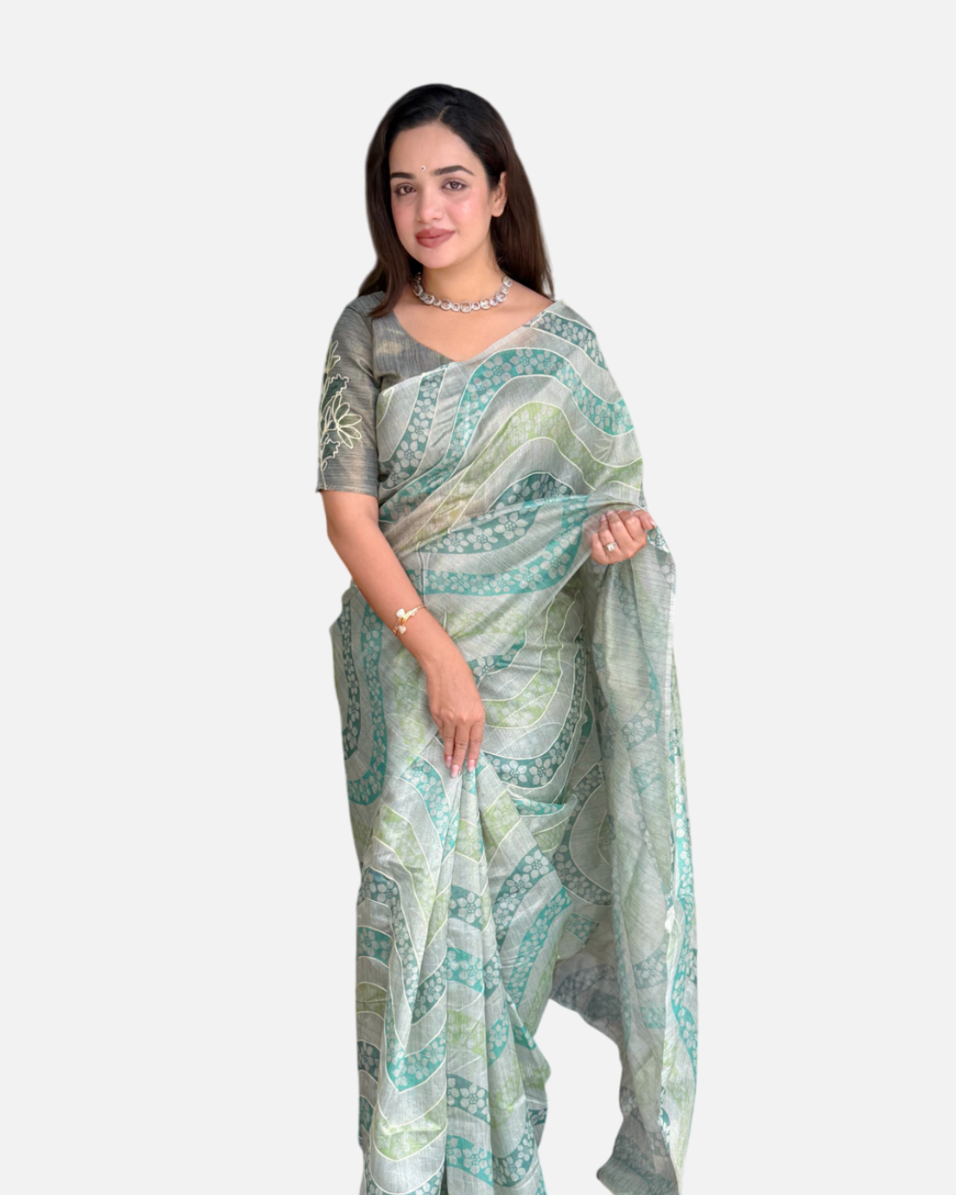 Anuscouture Nurvi - Linen Cotton Saree with Thread & Zari Detailing Anuscouture