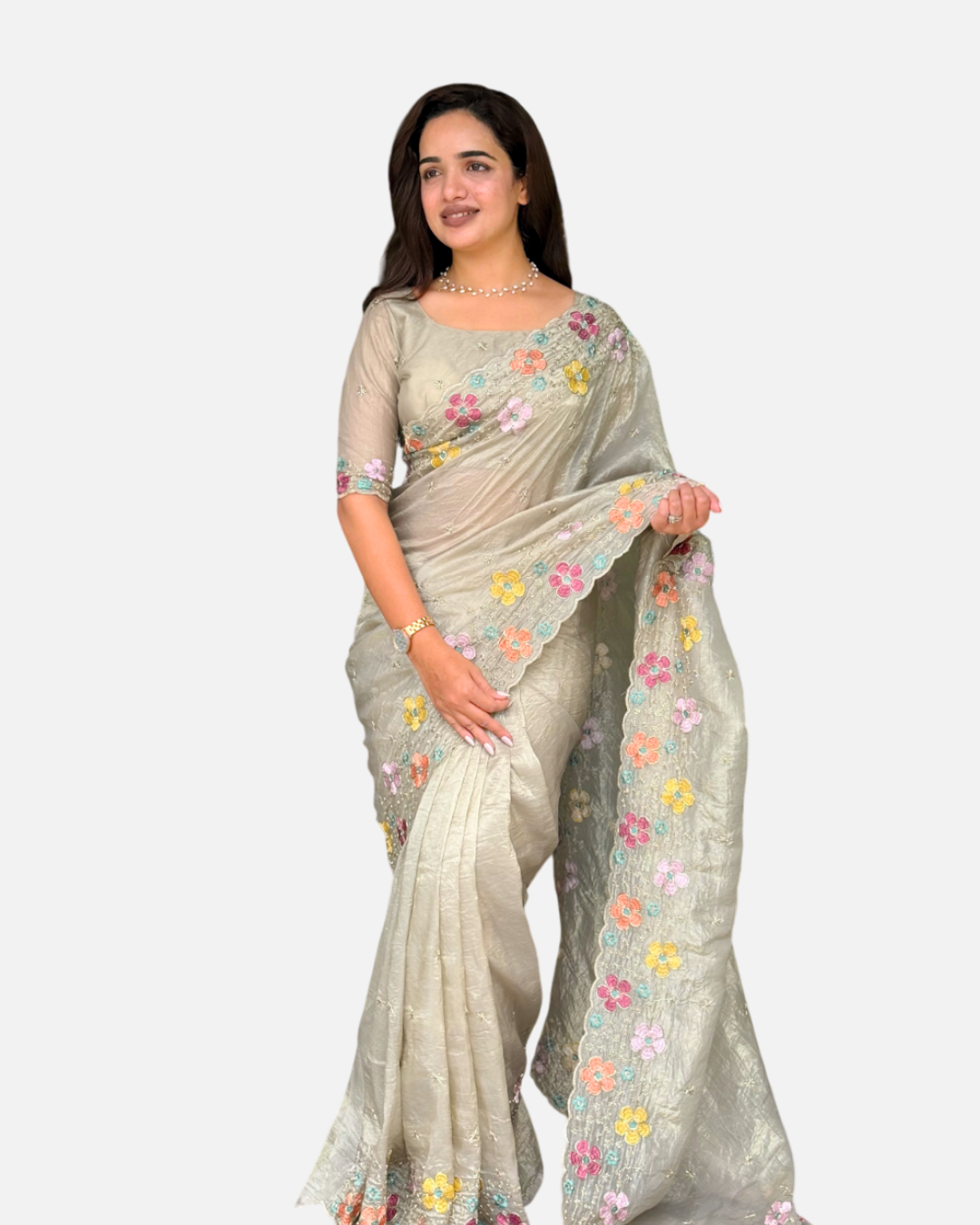 Anuscouture Pari - Sufi Silk Saree with Beads Embroidery Anuscouture