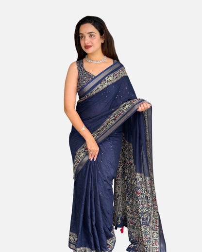Anuscouture Neno banana - Ajrakh Printed Pure Mul Cotton Saree Anuscouture