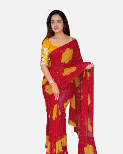 Anuscouture Rani Sahiba - Georgette Saree with Designer Handwork Blouse Anuscouture