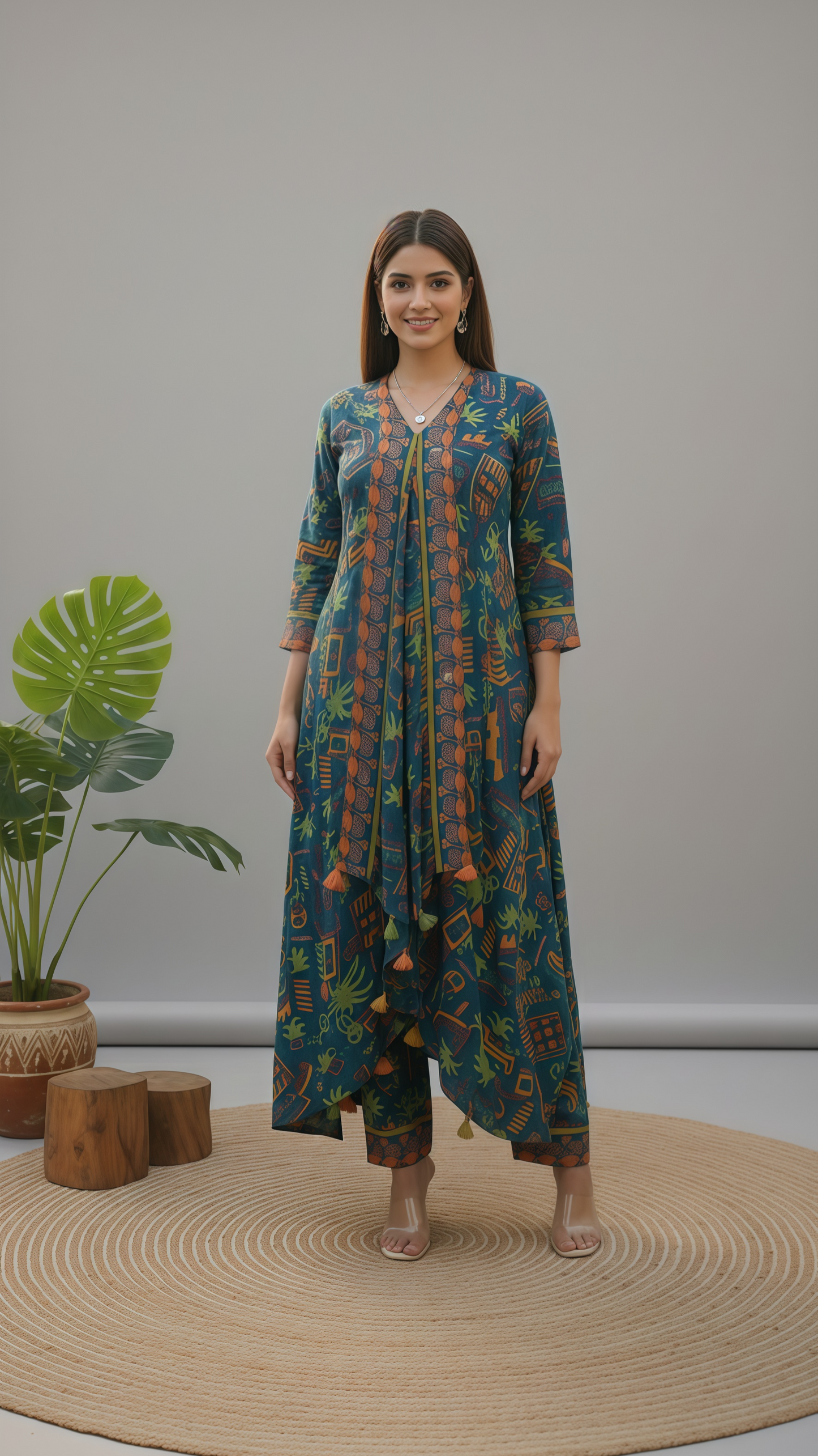 Lilac butterfly muslin printed stunning cordset for women