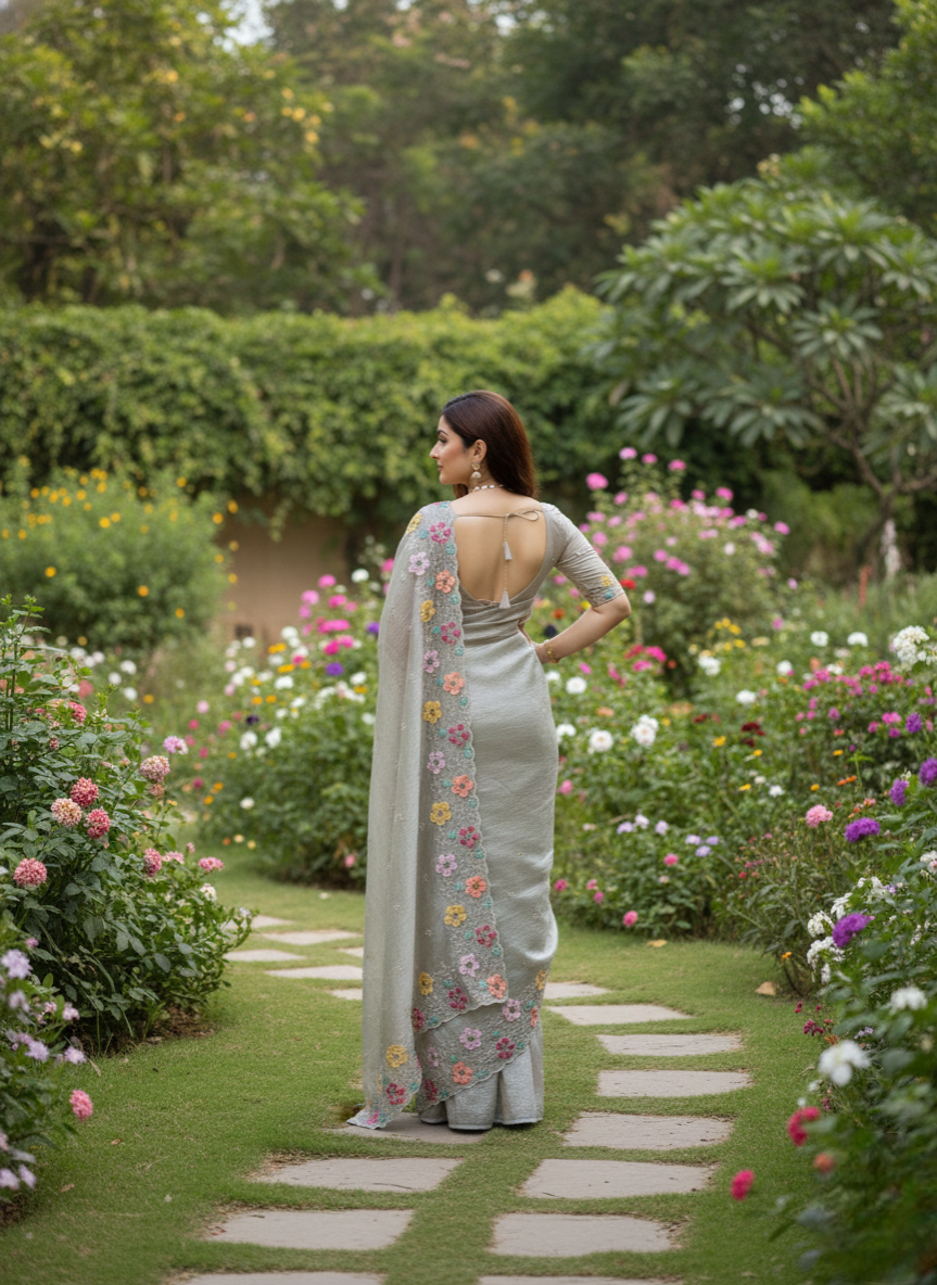 Anuscouture Pari - Sufi Silk Saree with Beads Embroidery