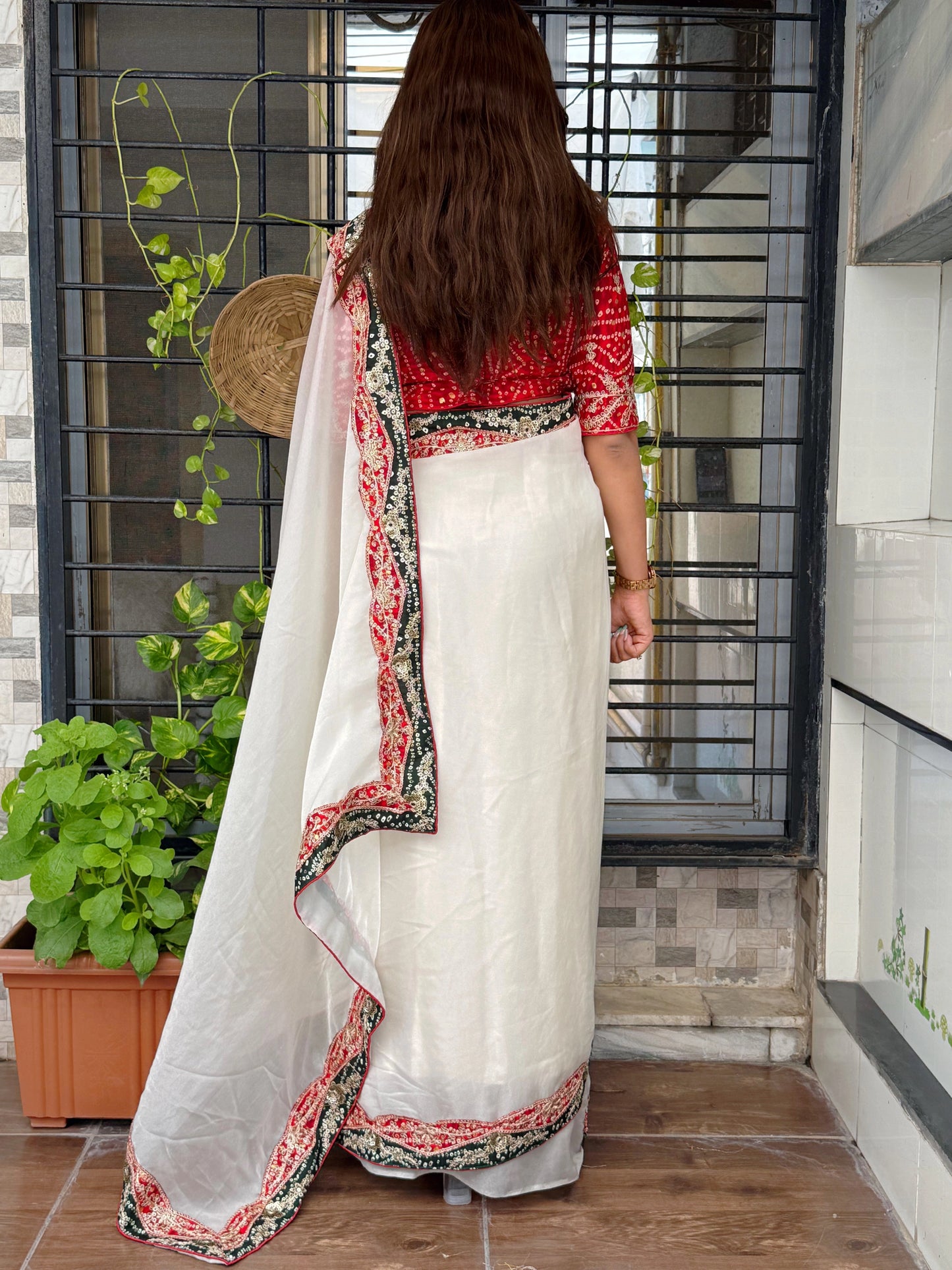 AC Panghat - Bandhani Designer Saree with Stitched Blouse & Zari Coading Work