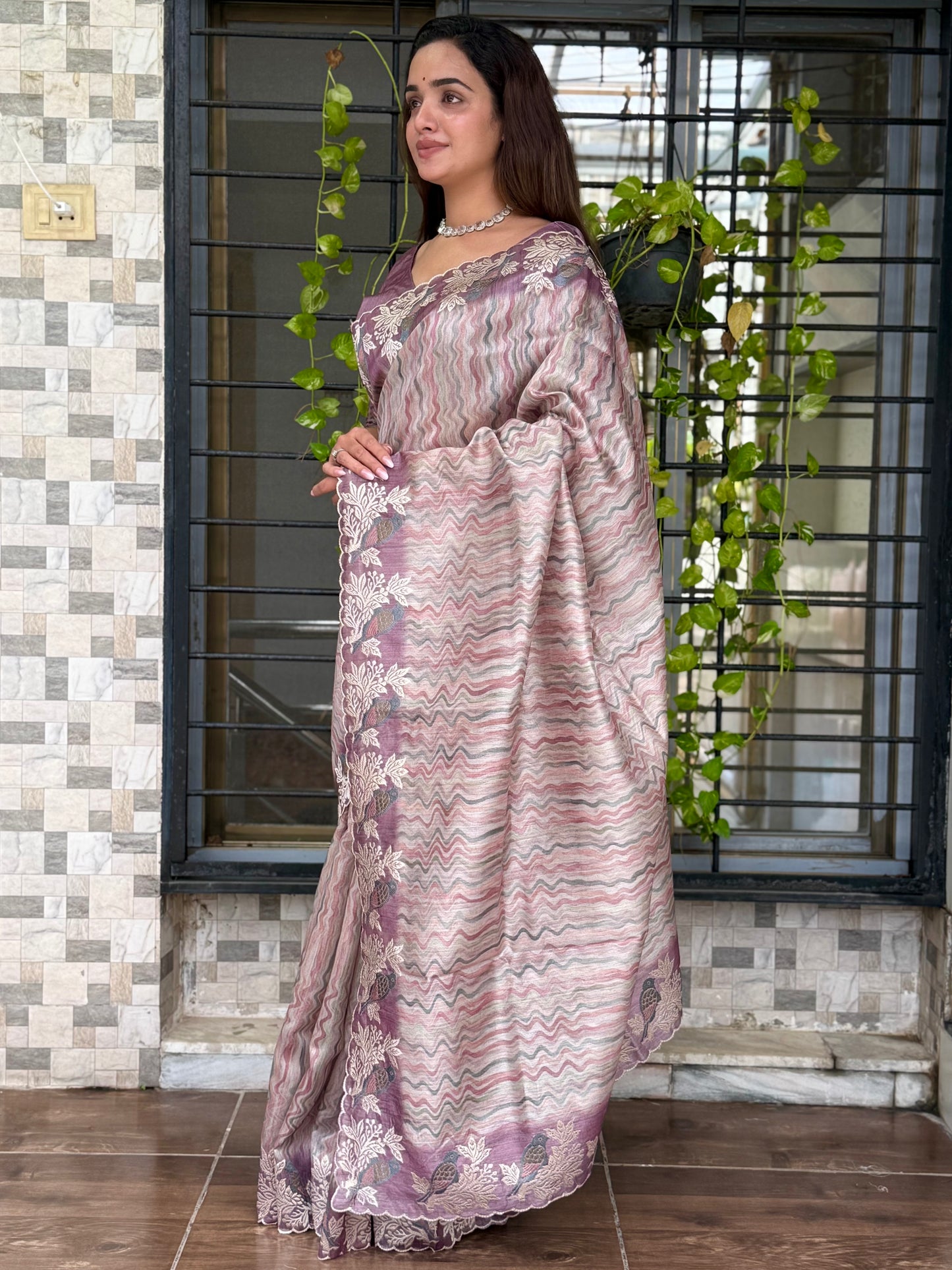 Anuscouture Ruhaani - Tusser Silk Digital Print Saree with Fine Embroidery Anuscouture