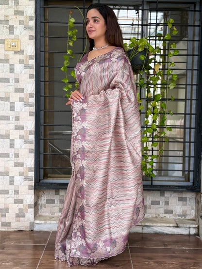 Anuscouture Ruhaani - Tusser Silk Digital Print Saree with Fine Embroidery Anuscouture