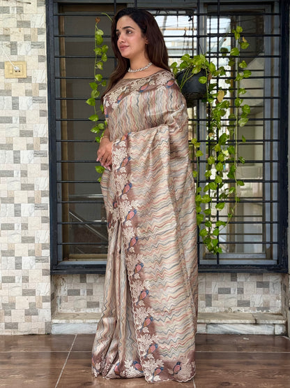 Anuscouture Ruhaani - Tusser Silk Digital Print Saree with Fine Embroidery Anuscouture