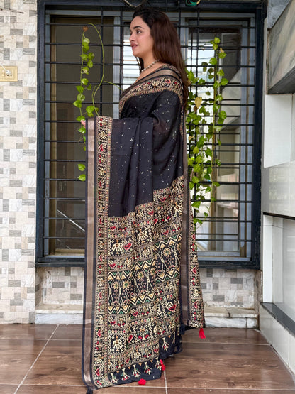 Anuscouture Neno banana - Ajrakh Printed Pure Mul Cotton Saree Anuscouture