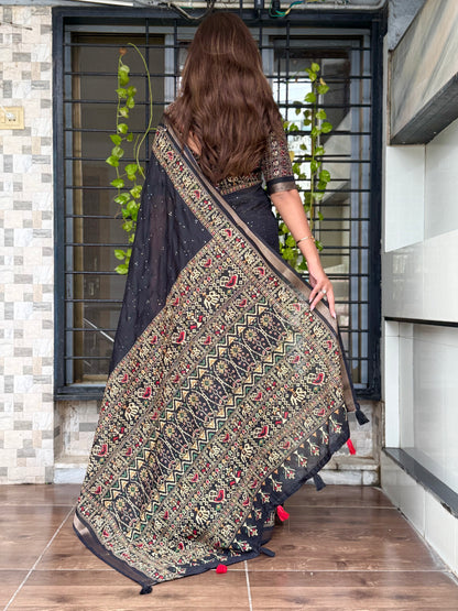Anuscouture Neno banana - Ajrakh Printed Pure Mul Cotton Saree Anuscouture
