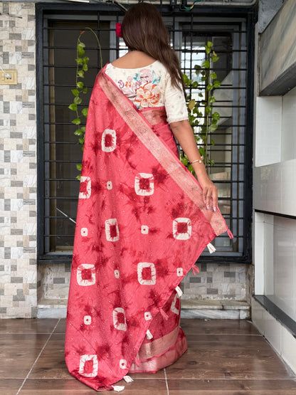 Anuscouture Srivalli - Elegant Shibori Saree with Zari Border Detailing Anuscouture