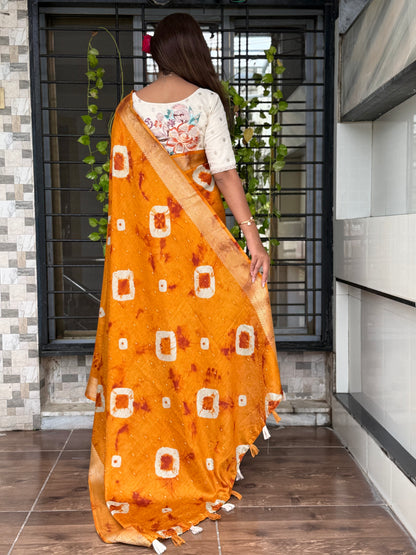 Anuscouture Srivalli - Elegant Shibori Saree with Zari Border Detailing Anuscouture