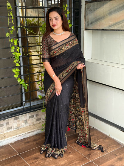 Anuscouture Neno banana - Ajrakh Printed Pure Mul Cotton Saree Anuscouture