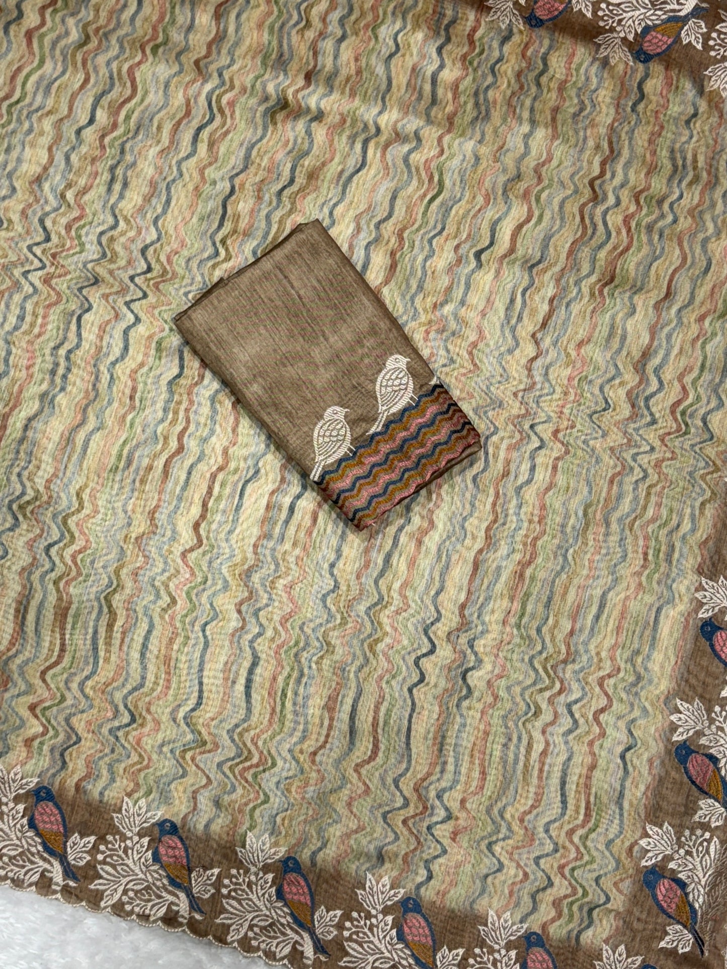 Anuscouture Ruhaani - Tusser Silk Digital Print Saree with Fine Embroidery Anuscouture