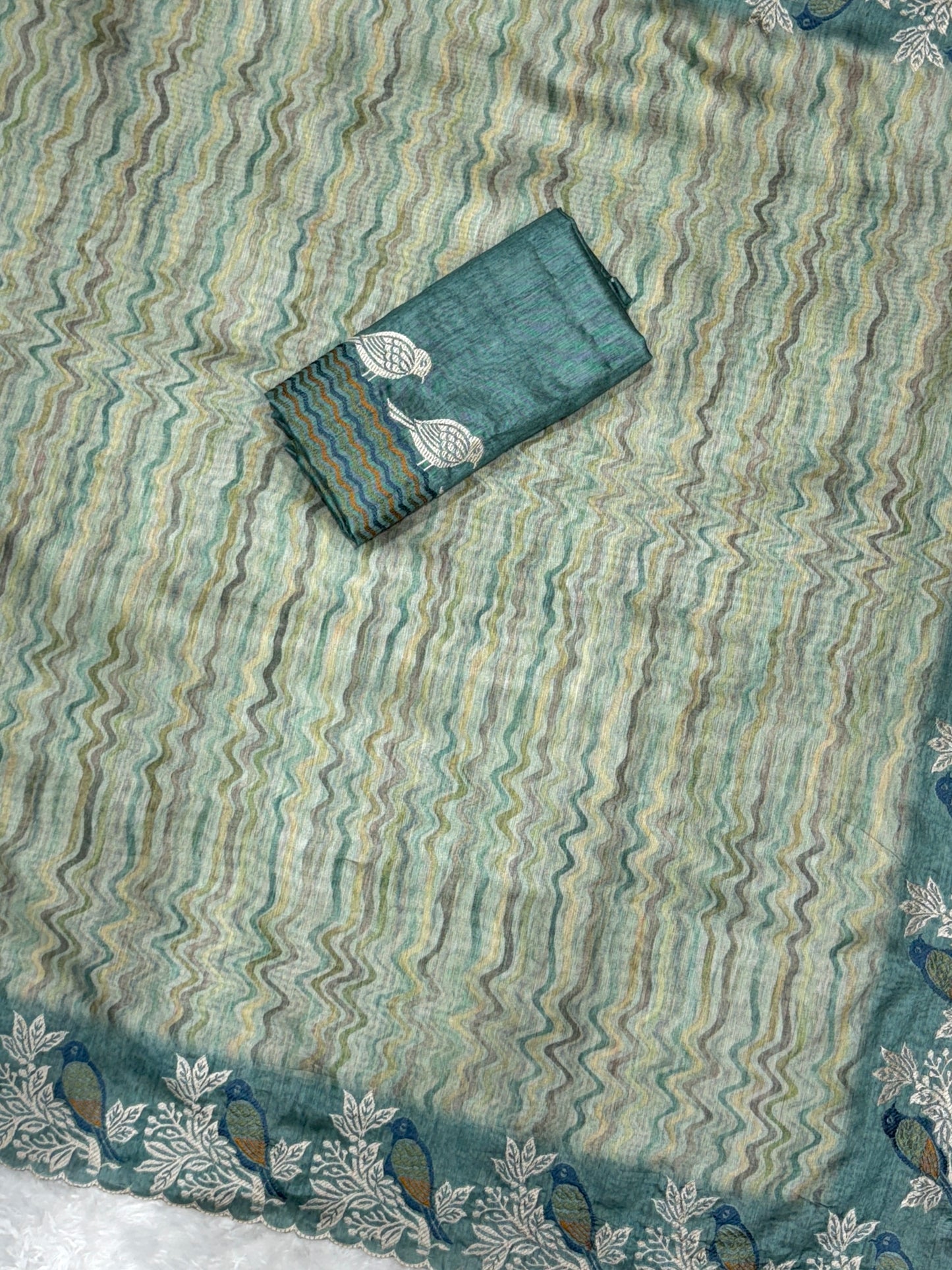 Anuscouture Ruhaani - Tusser Silk Digital Print Saree with Fine Embroidery Anuscouture