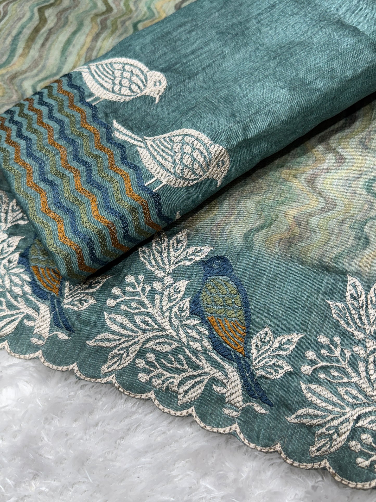 Anuscouture Ruhaani - Tusser Silk Digital Print Saree with Fine Embroidery Anuscouture