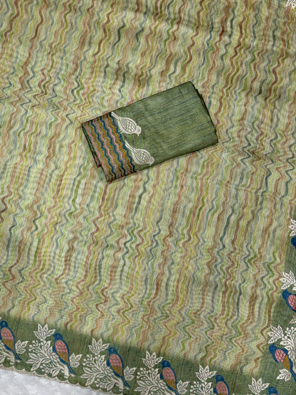 Anuscouture Ruhaani - Tusser Silk Digital Print Saree with Fine Embroidery Anuscouture