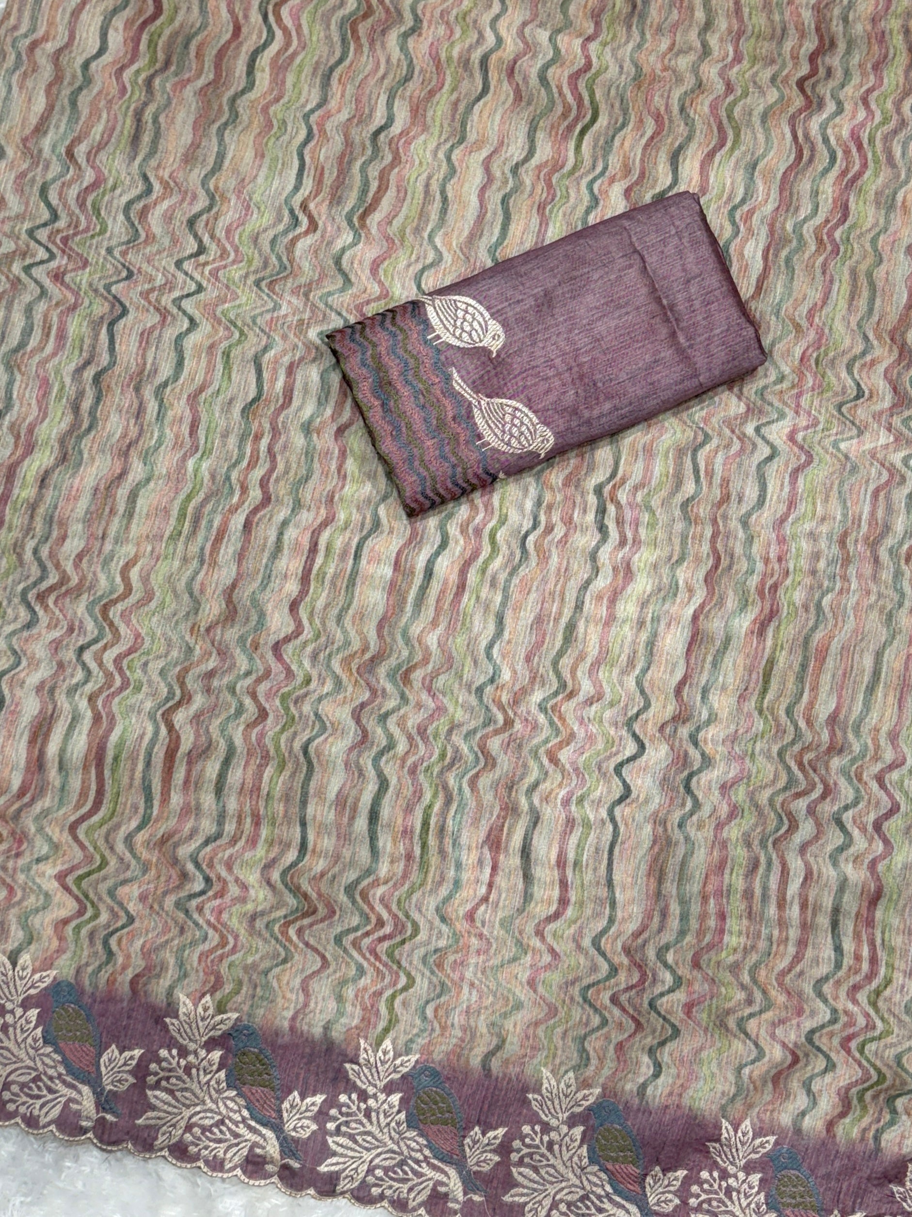 Anuscouture Ruhaani - Tusser Silk Digital Print Saree with Fine Embroidery Anuscouture