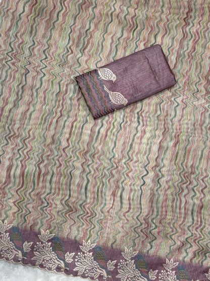 Anuscouture Ruhaani - Tusser Silk Digital Print Saree with Fine Embroidery Anuscouture