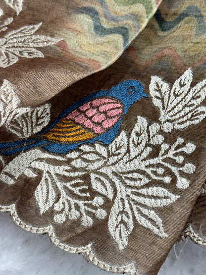 Anuscouture Ruhaani - Tusser Silk Digital Print Saree with Fine Embroidery Anuscouture