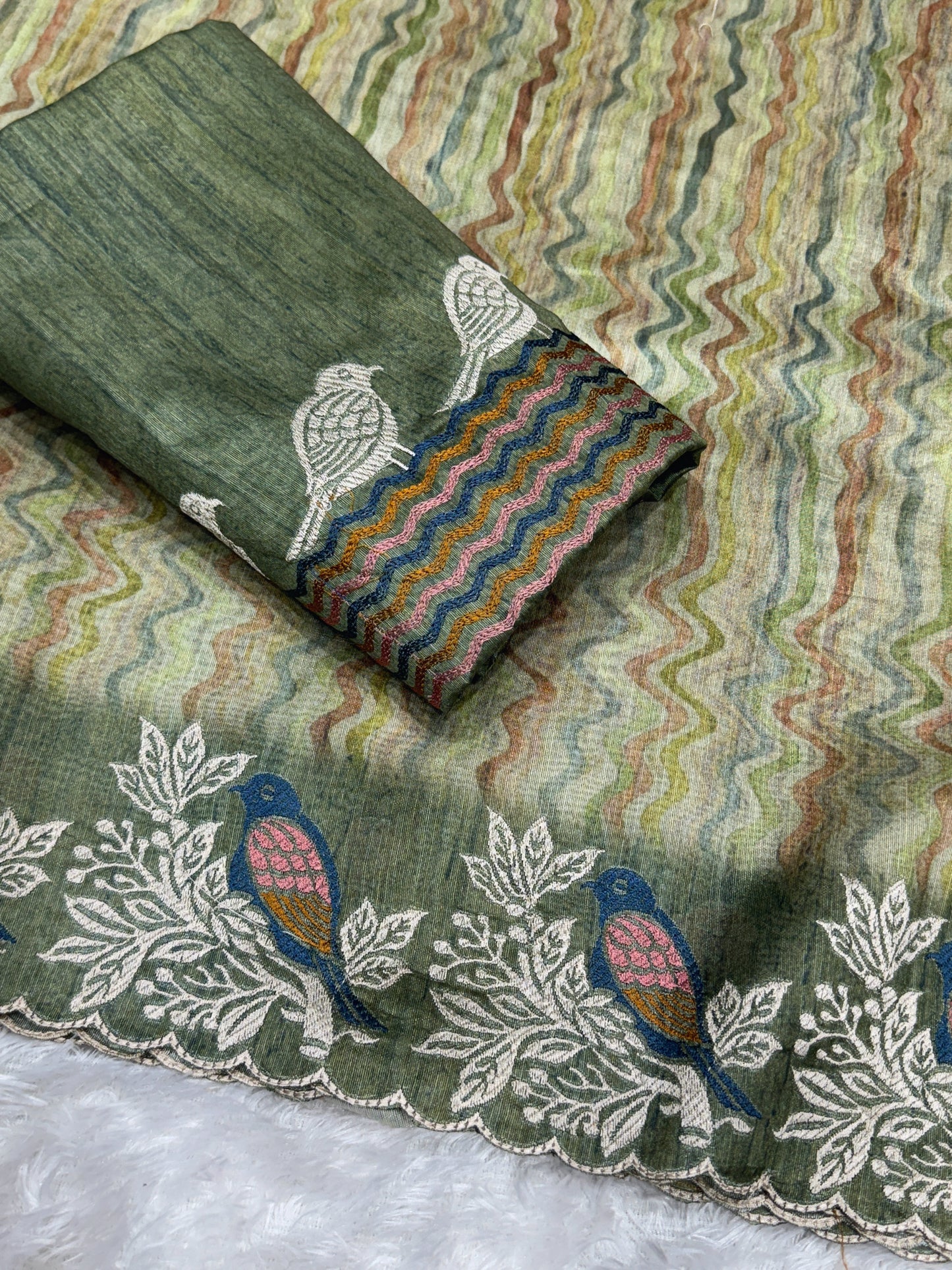 Anuscouture Ruhaani - Tusser Silk Digital Print Saree with Fine Embroidery Anuscouture