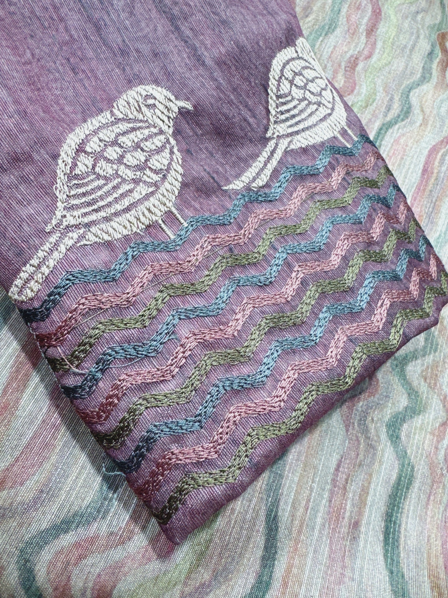 Anuscouture Ruhaani - Tusser Silk Digital Print Saree with Fine Embroidery Anuscouture