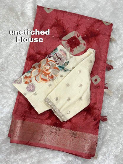 Anuscouture Srivalli - Elegant Shibori Saree with Zari Border Detailing Anuscouture