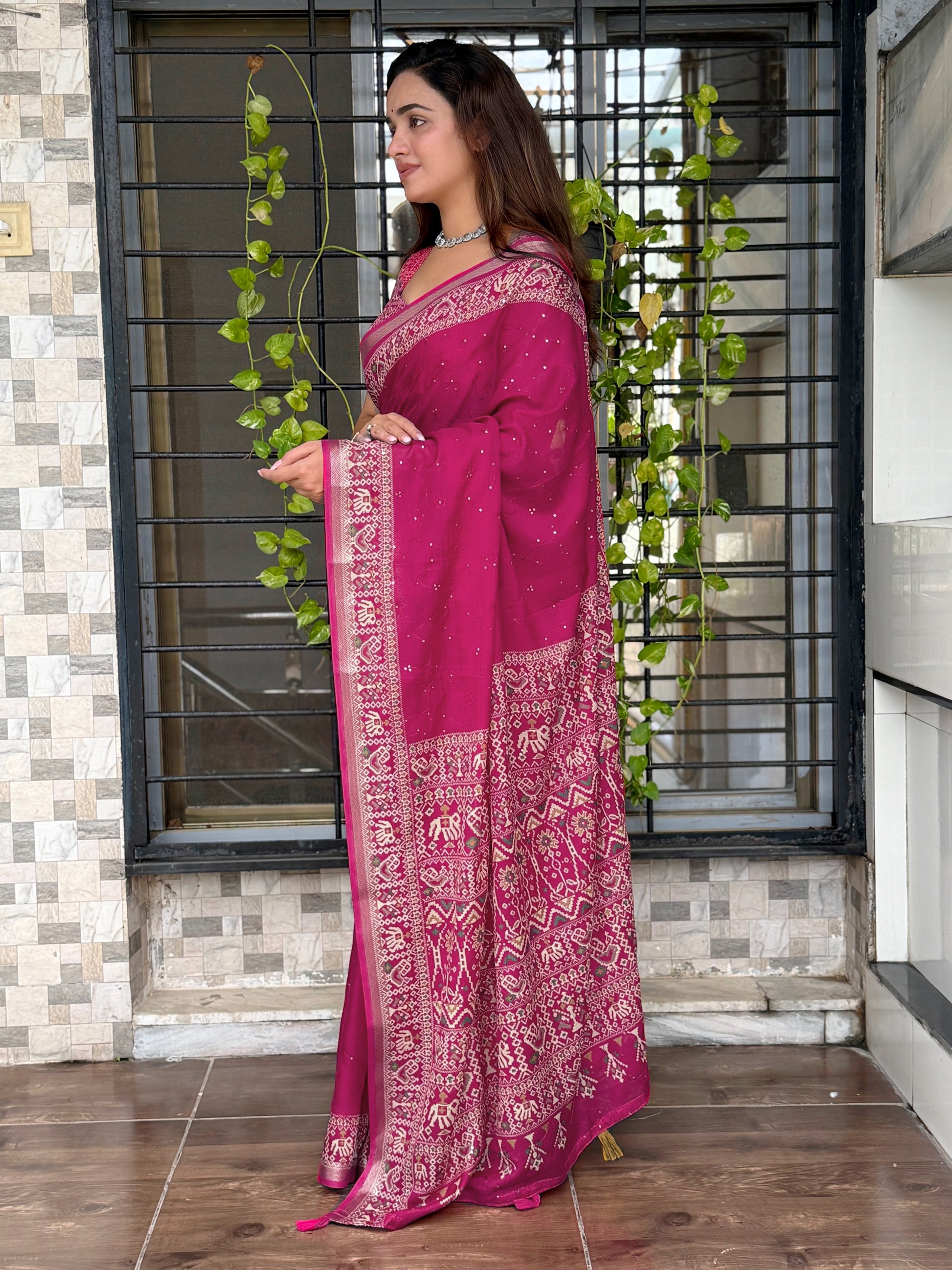 Anuscouture Neno banana - Ajrakh Printed Pure Mul Cotton Saree Anuscouture