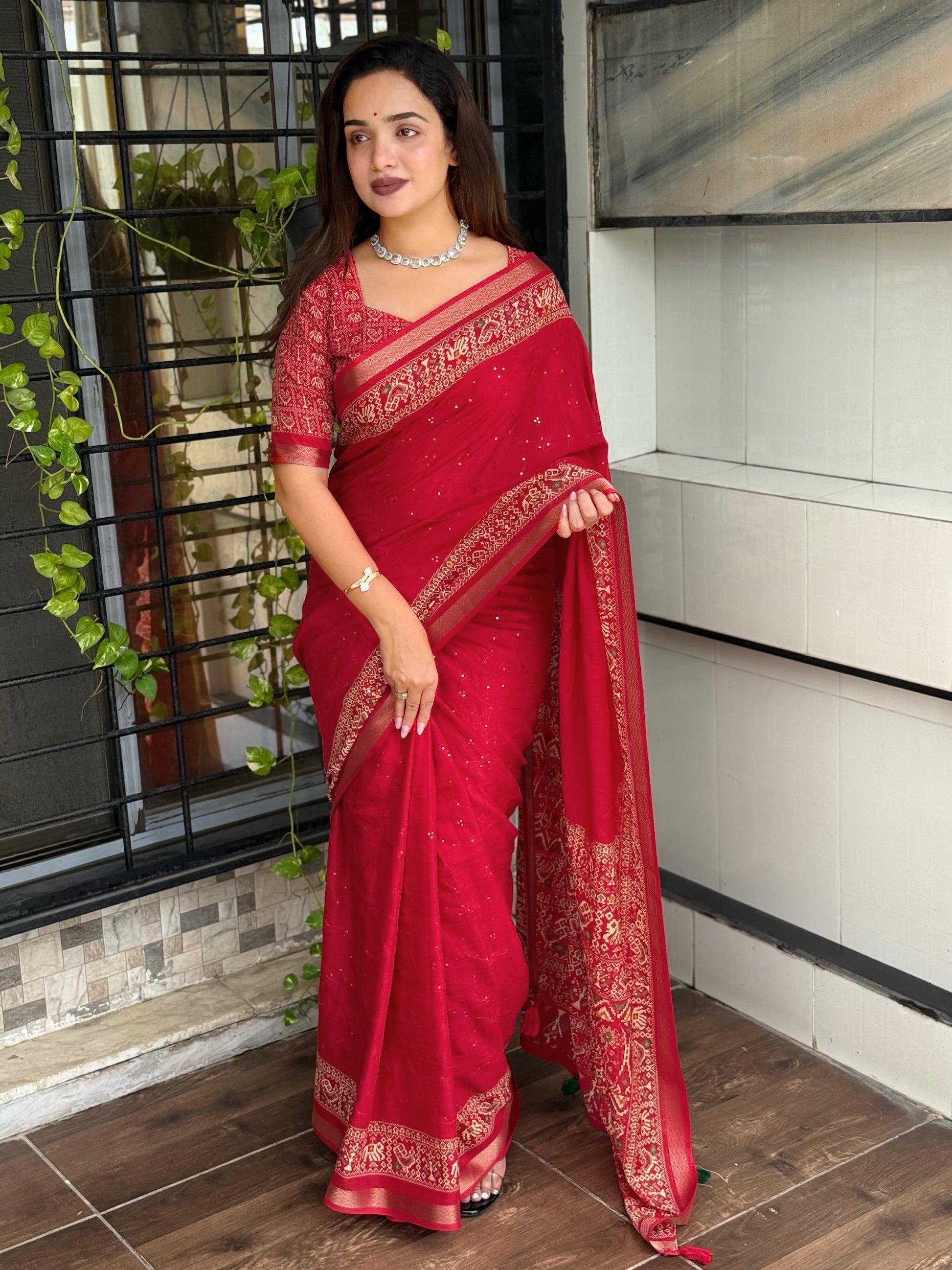 Anuscouture Neno banana - Ajrakh Printed Pure Mul Cotton Saree Anuscouture
