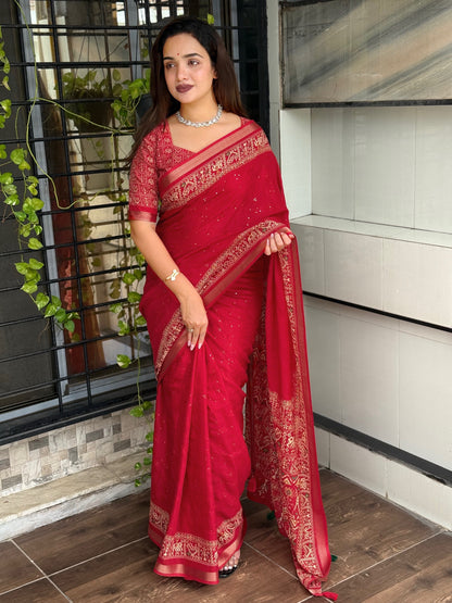 Anuscouture Neno banana - Ajrakh Printed Pure Mul Cotton Saree Anuscouture