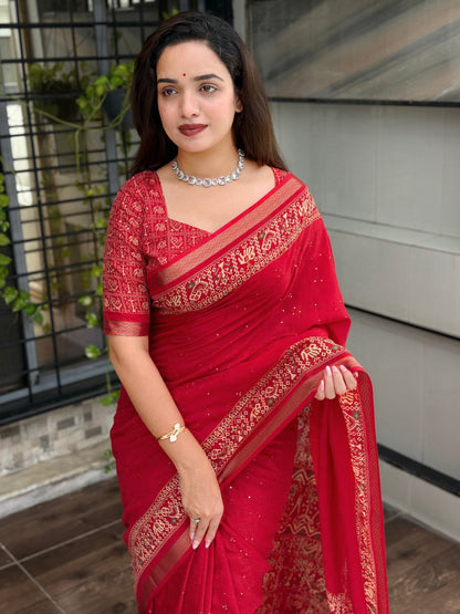 Anuscouture Neno banana - Ajrakh Printed Pure Mul Cotton Saree Anuscouture