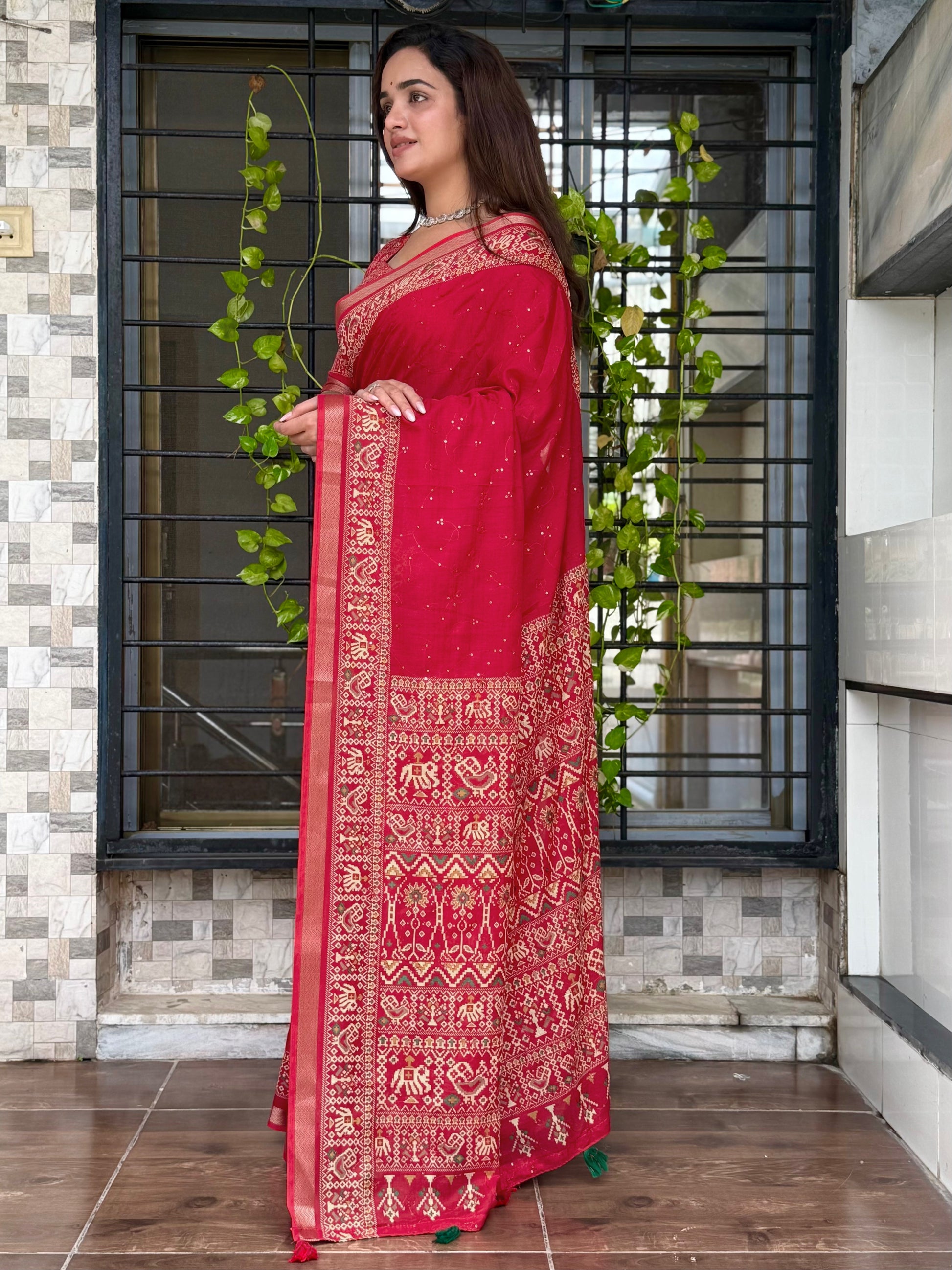 Anuscouture Neno banana - Ajrakh Printed Pure Mul Cotton Saree Anuscouture