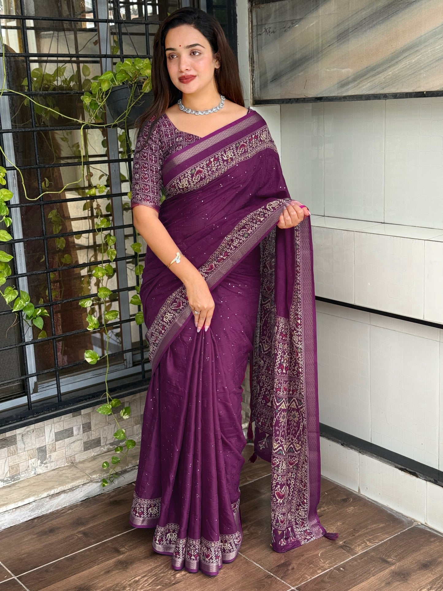 Anuscouture Neno banana - Ajrakh Printed Pure Mul Cotton Saree Anuscouture