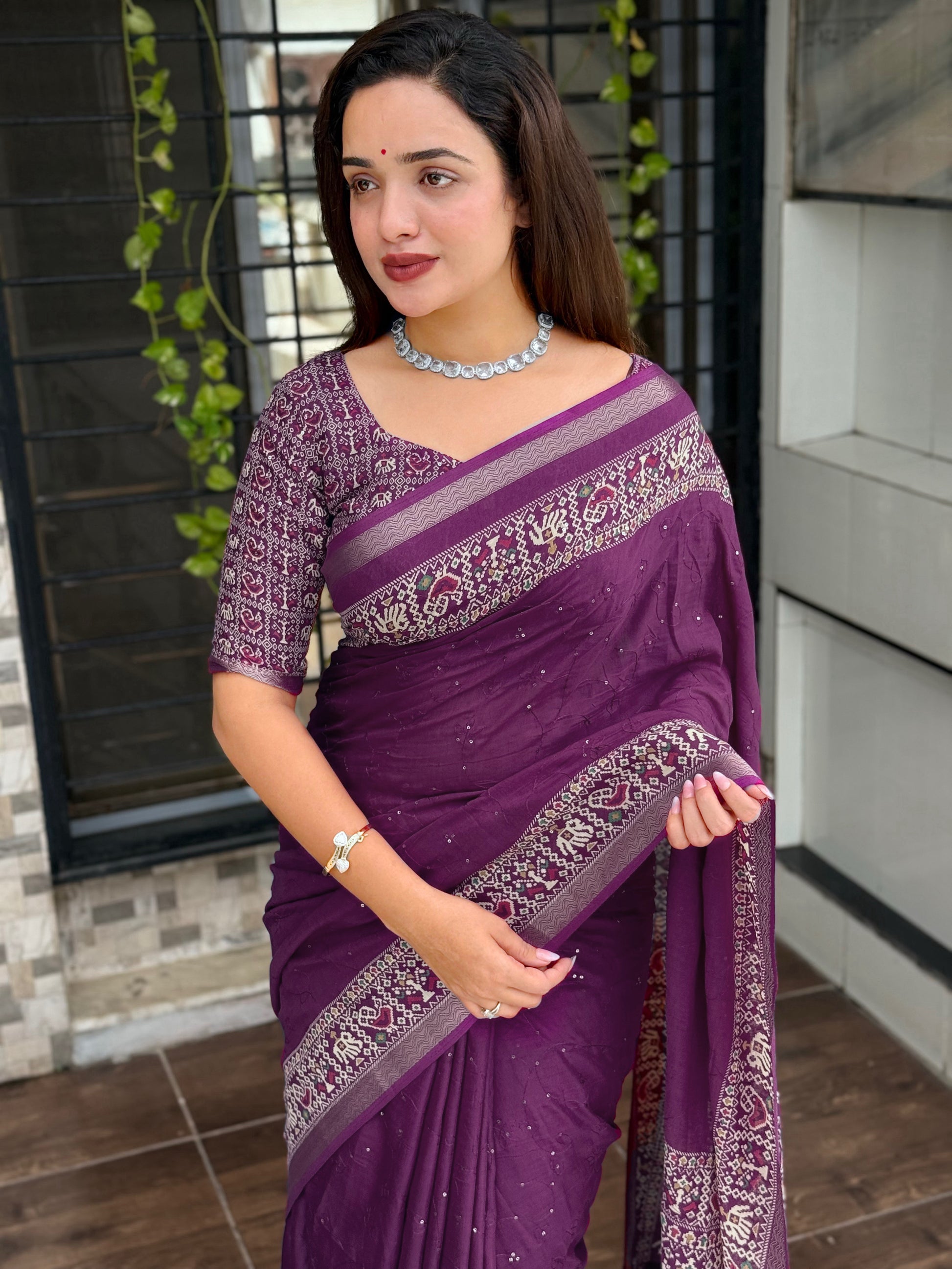 Anuscouture Neno banana - Ajrakh Printed Pure Mul Cotton Saree Anuscouture