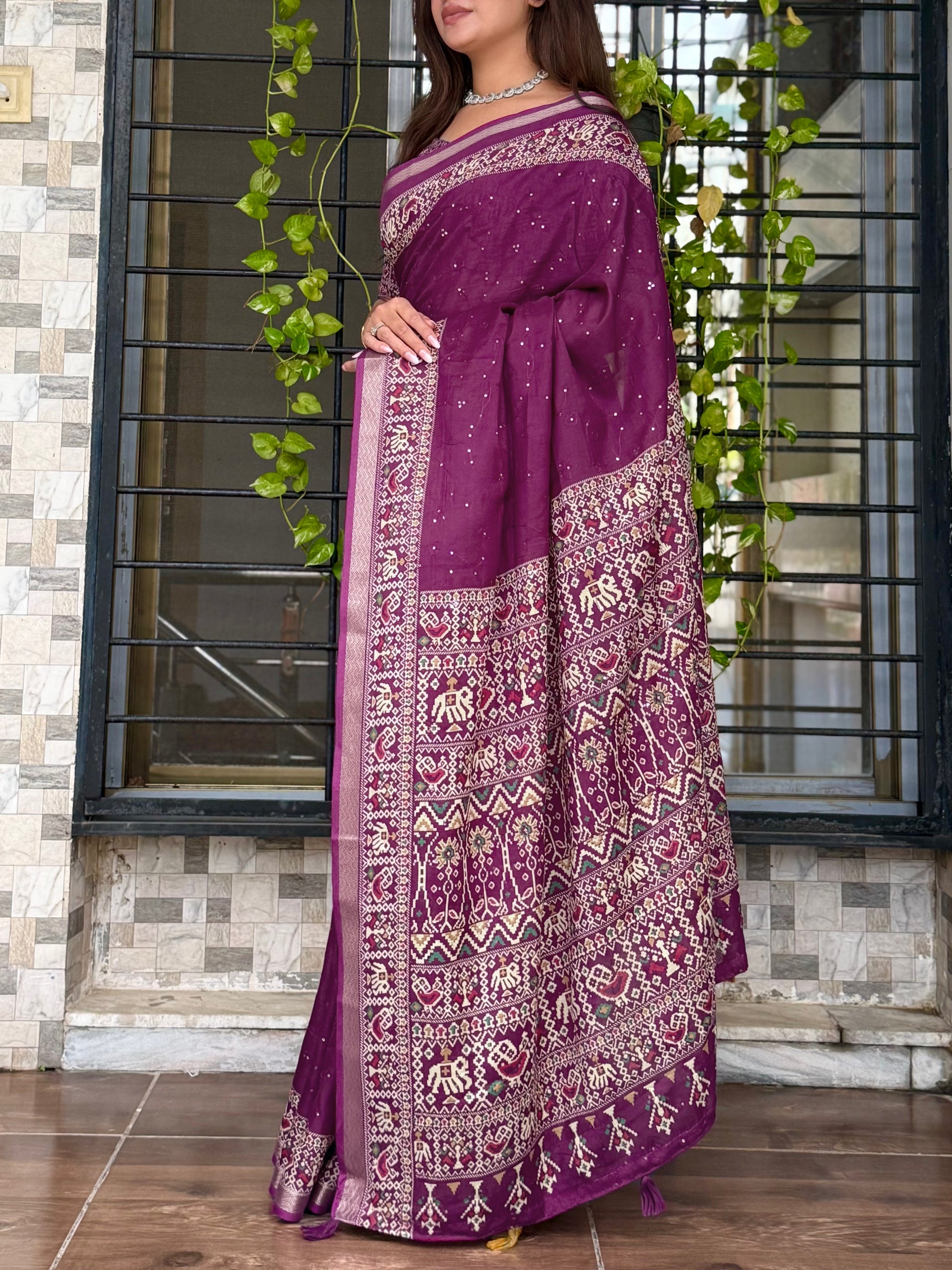 Anuscouture Neno banana - Ajrakh Printed Pure Mul Cotton Saree Anuscouture