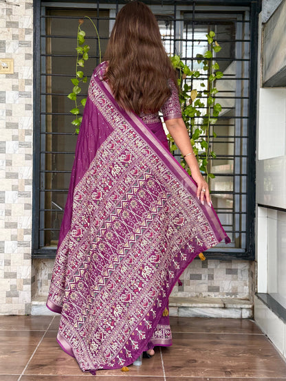 Anuscouture Neno banana - Ajrakh Printed Pure Mul Cotton Saree Anuscouture