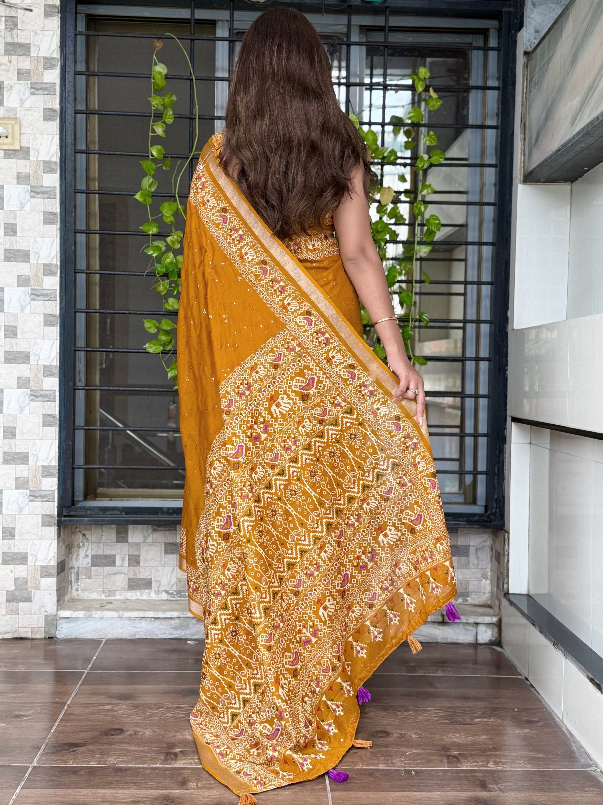 Anuscouture Neno banana - Ajrakh Printed Pure Mul Cotton Saree Anuscouture
