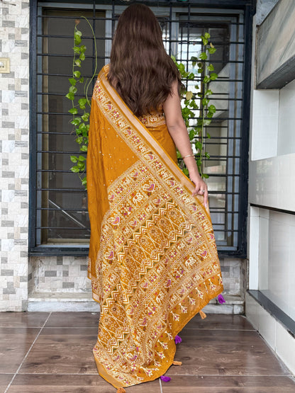 Anuscouture Neno banana - Ajrakh Printed Pure Mul Cotton Saree Anuscouture