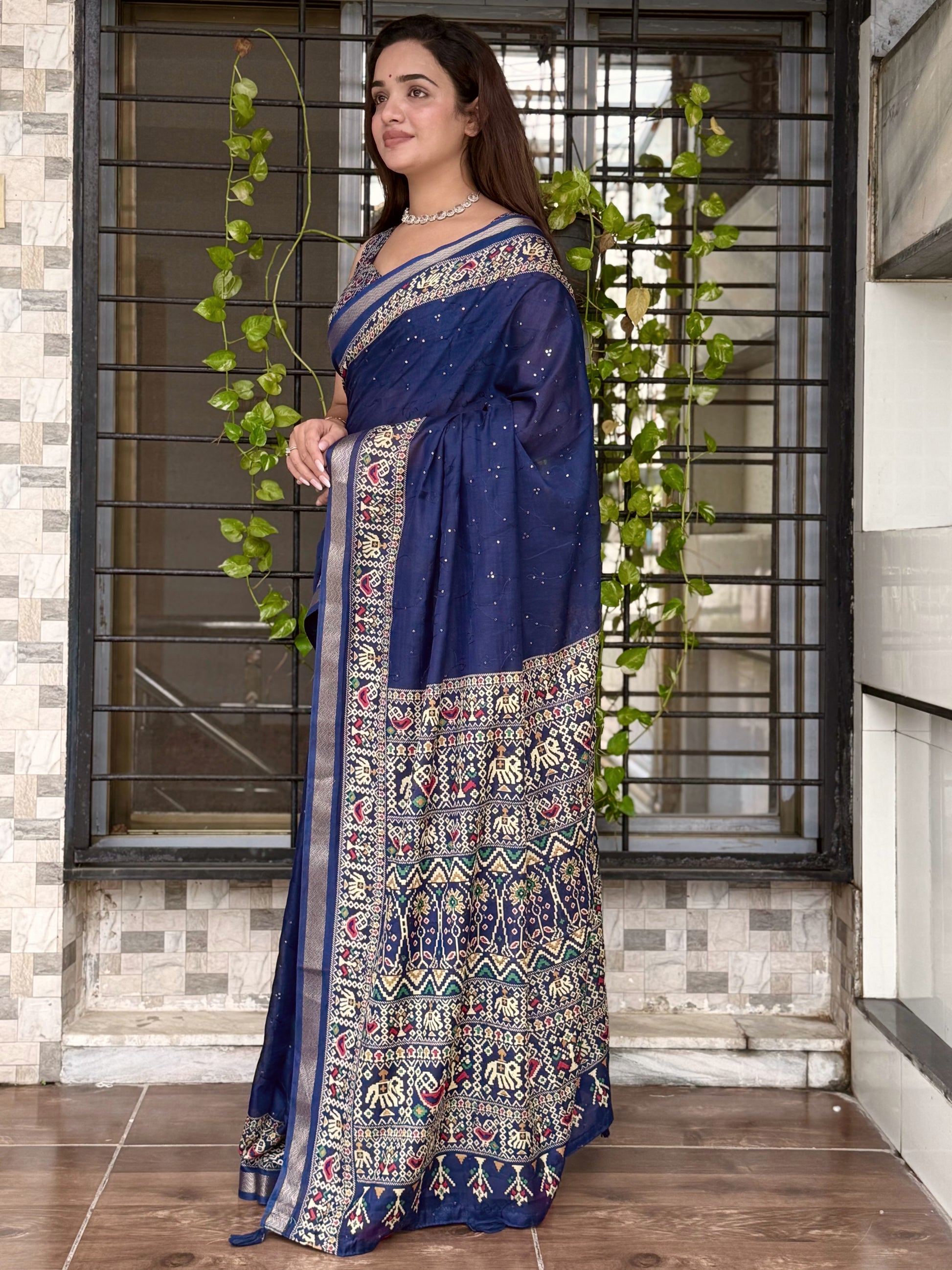 Anuscouture Neno banana - Ajrakh Printed Pure Mul Cotton Saree Anuscouture