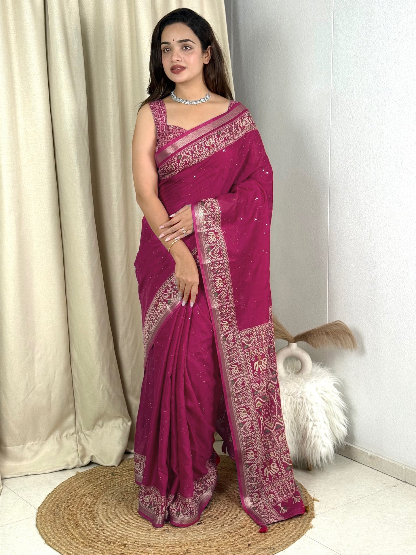 Anuscouture Neno banana - Ajrakh Printed Pure Mul Cotton Saree Anuscouture