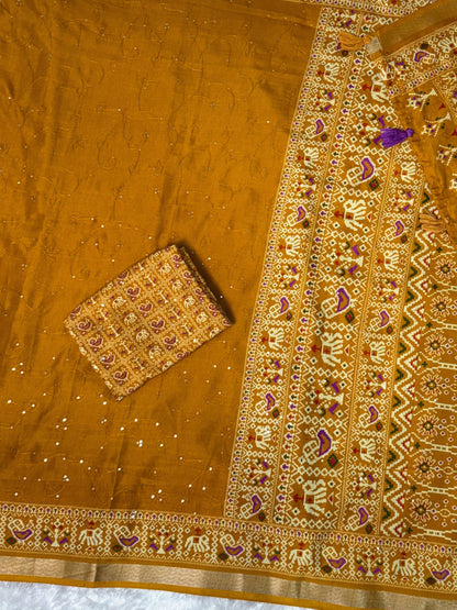 Anuscouture Neno banana - Ajrakh Printed Pure Mul Cotton Saree Anuscouture