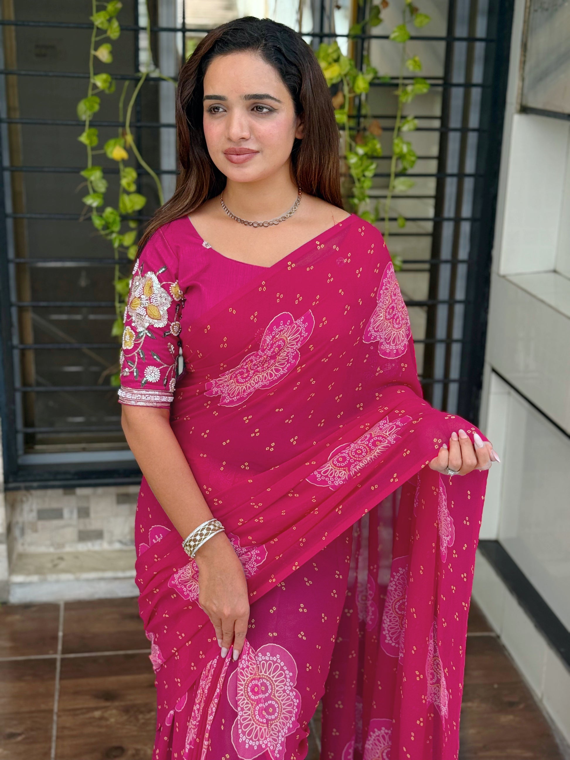 Anuscouture Rani Sahiba - Georgette Saree with Designer Handwork Blouse Anuscouture