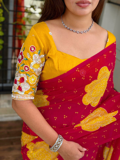 Anuscouture Rani Sahiba - Georgette Saree with Designer Handwork Blouse Anuscouture