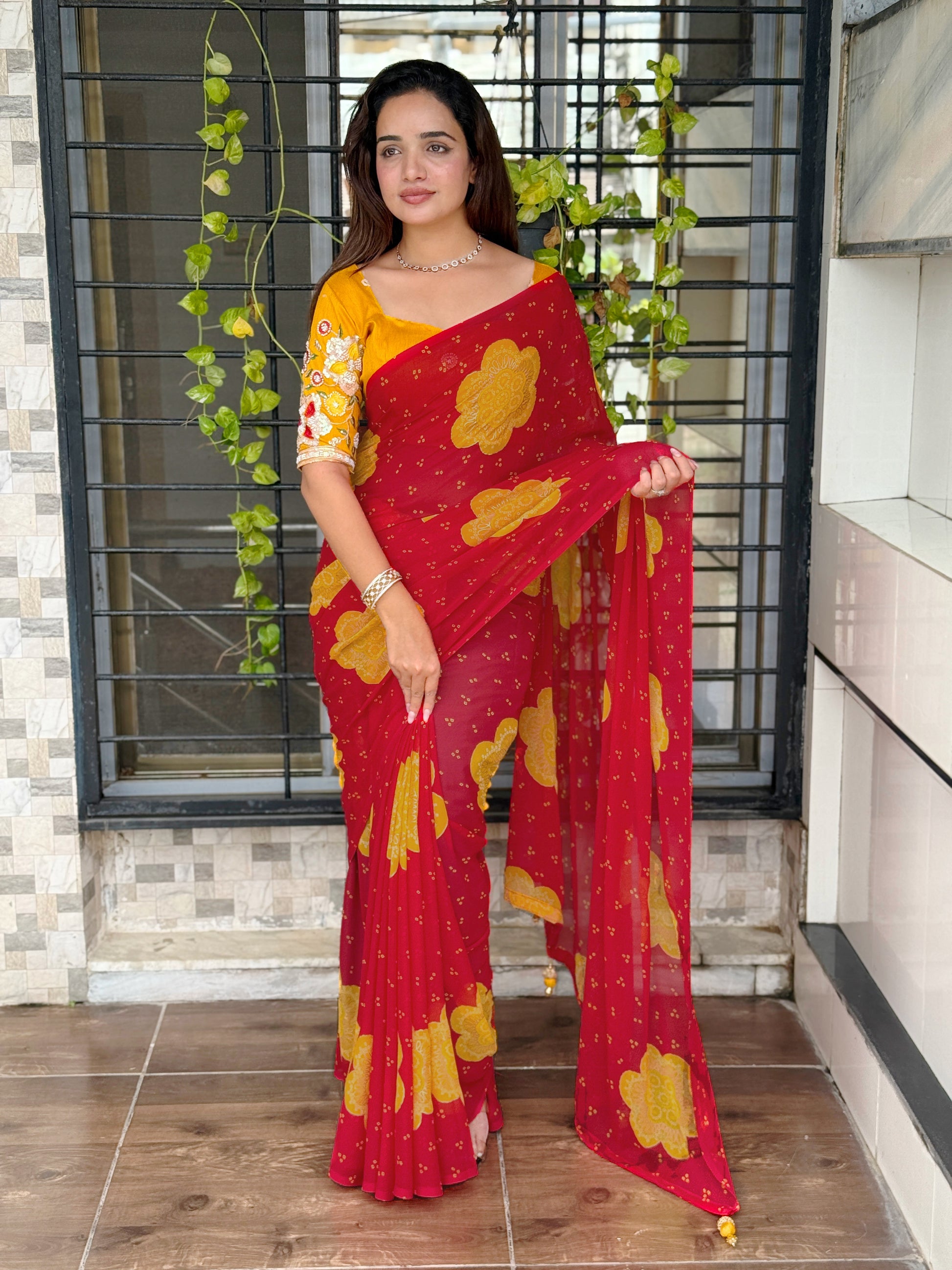 Anuscouture Rani Sahiba - Georgette Saree with Designer Handwork Blouse Anuscouture