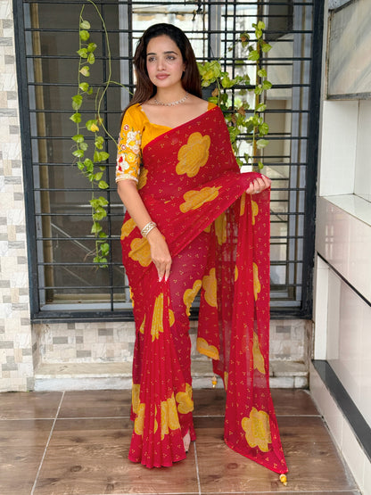 Anuscouture Rani Sahiba - Georgette Saree with Designer Handwork Blouse Anuscouture