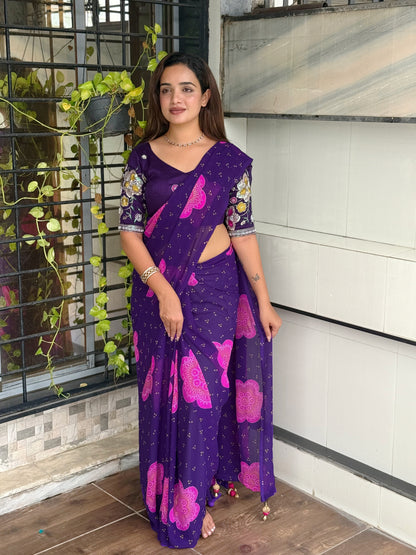 Anuscouture Rani Sahiba - Georgette Saree with Designer Handwork Blouse Anuscouture